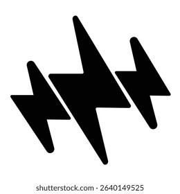 Three lightning bolts solid icon, electrical service concept. Vector graphics. High voltage, electricity sign on white background, style mobile or design
