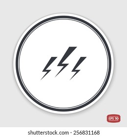 Three lightning icon. Flat design style. Made vector illustration. Emblem or label with shadow.