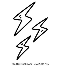 three lightning thunder hand drawn outline illustration