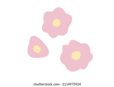 Three lilac abstract flowers in a hand-drawn isolated on a white background. Vector illustration. Can be signed for the design of postcards, presentations, packaging, children's products