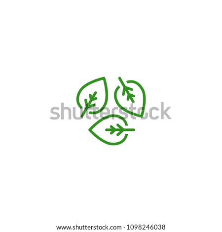 Three line leaves eco recycle icon. isolated on white. Vector reuse  illustration.  Green flat outline leaves. Leaf ecology circle symbol