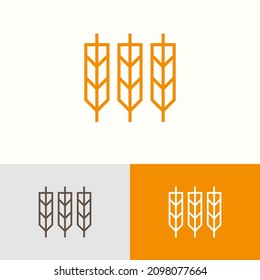 Three line wheat grain logo design concept. Agriculture company brand logomark illustration. Can representing farm, health, bread, cereal, plant, vegan, food, harvest.