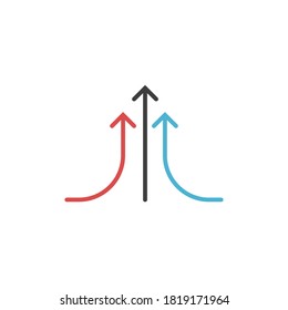Tres flechas de colores lineales hacia arriba. ilustración vectorial aislada en fondo blanco.