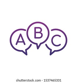 Three linear chat speech message bubbles with ABC letters. Questionnaire, faq or test Concept icon. Stock vector illustration isolated on white background.