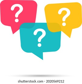 Three linear chat speech message bubbles with question marks. Forum icon. Communication concept. Stock vector illustration isolated on white background.