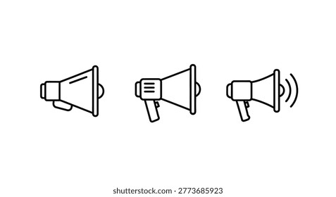 Three linear megaphones illustrate sound amplification in a simple silhouette