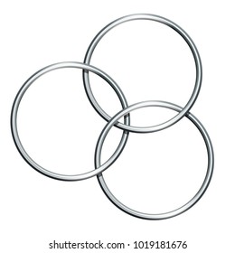 Three linking metal rings for showing magic trick. Equipment performance circus show. Vector illustration EPS 10