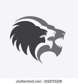 three lion heads illustration, vector art.