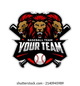 three lions mascot for baseball team logo. school, college or league. Vector illustration.	
