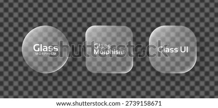 Three liquid glass morphism ui elements on a transparent background for modern web design and user interface graphics.