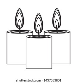 three lit candle icon cartoon isolated in black and white vector illustration graphic design