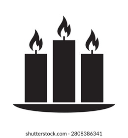 Three lit candles on a round tray icon design with meditation silhouette minimalist relaxation illustration isolated wellness