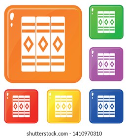 Three literary books icons set collection vector 6 color isolated on white background