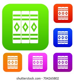 Three literary books set icon in different colors isolated vector illustration. Premium collection