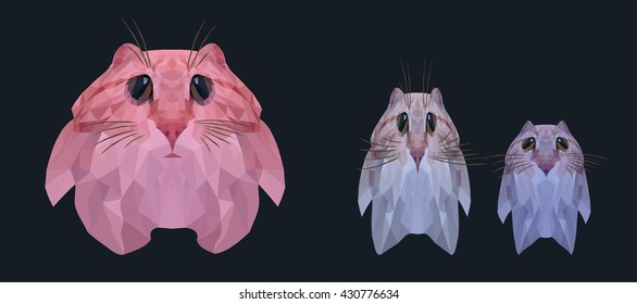 Three little animals on a black rectangular background. 