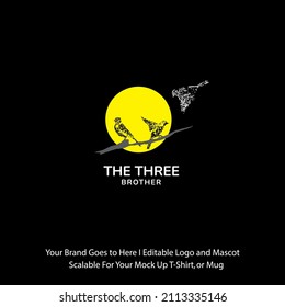 three little bird logo icon vector in silhouette at night. Bird brother