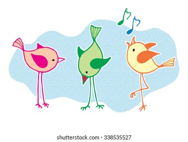 Three little birds, vector illustration.