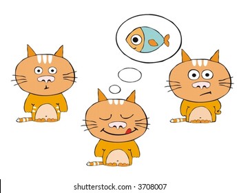 three little cats expressing different emotions