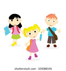 three little children going to school to study