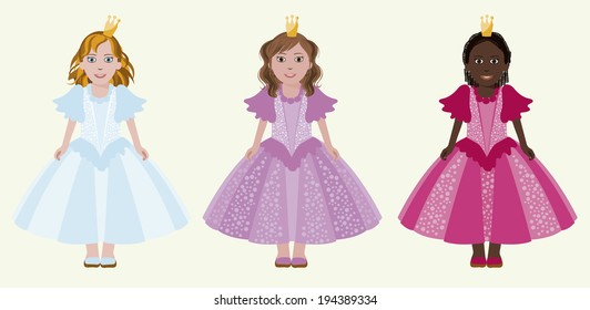 Three little friends princess, vector illustration