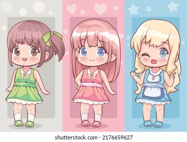 three little girls anime style characters