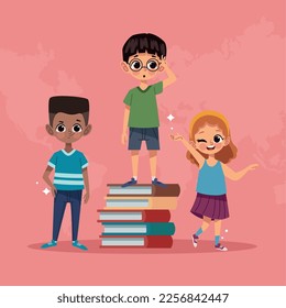 three little kids with books