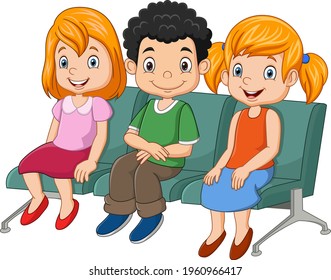 Three little kids sitting on seat