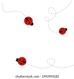Three little lady bugs are walking on white media.