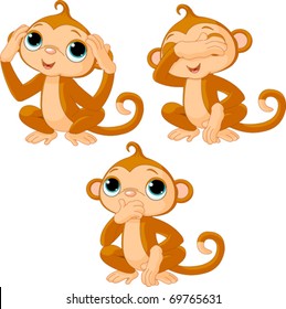 Three little monkeys  See no evil  speak no evil  hear no evil