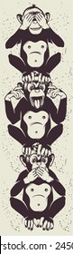 Three little monkeys totem vector