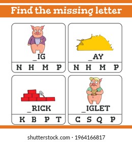Three little pig Find the missing letter Game for Preschool Children