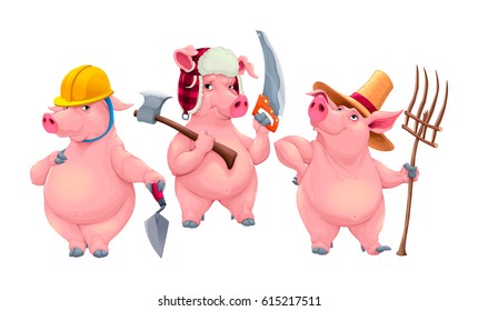 Drei kleine Schweine. Cartoon-Vektorgrafik einzeln auf Märchen.