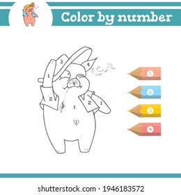 Three little pigs Color by numbers. Coloring page for preschool children. Learn numbers for kindergartens and schools. Educational game.