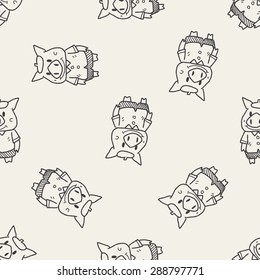 three little pigs doodle seamless pattern background