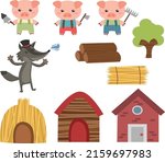 Three Little pigs Elements, Three Little pigs Illustration, Three Little pigs Clipart