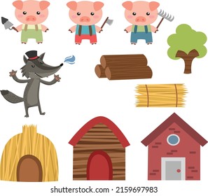 Three Little pigs Elements, Three Little pigs Illustration, Three Little pigs Clipart