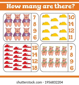 Three little pigs How many are there? Counting Game for Preschool Children. Count how many Educational a mathematical game. 