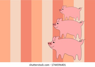 Drei kleine Schweine Thema. Zeichentrickvektordarstellungen im Hintergrund der Farblinien