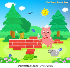 The three little pigs: the third piglet builds a bricks house