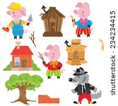 Three little pigs vector illustration