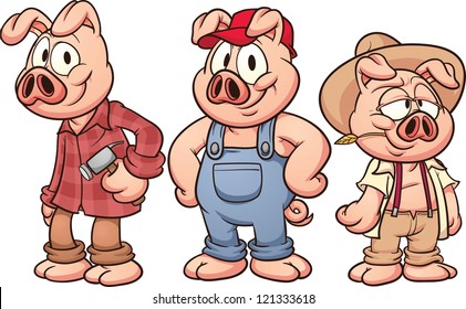 Three little pigs. Vector illustration with simple gradients. Each in a separate layer for easy editing.