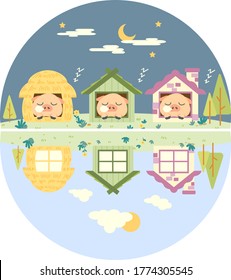 Three Little Pigs Vector Illustration