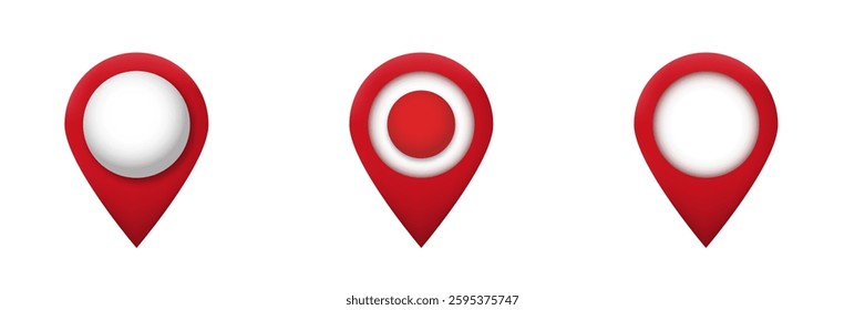 Three location markers have distinct designs. red with white and red circle centers.
