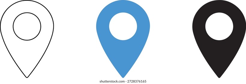 Conjunto de iconos de tres pines de Locación para mapas y navegación