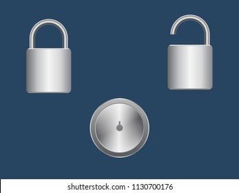 Three Lock Icon metal on blue background