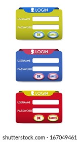 Three login templates with ok and cancel button