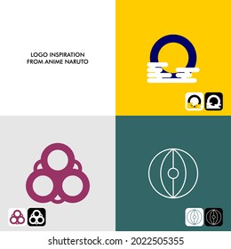 three logo ideas from the anime Naruto, with round shapes