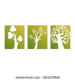 three logo of a tree inside a rectangle shape
