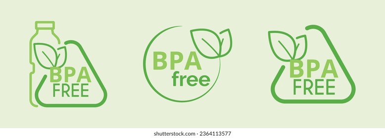 Tres logos gratis de Bpa. Bisfenol Etiquetado del producto libre.Plástico no tóxico. Ilustración del vector