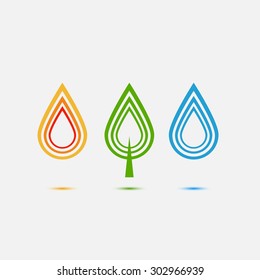 Three logos: fire, water and tree